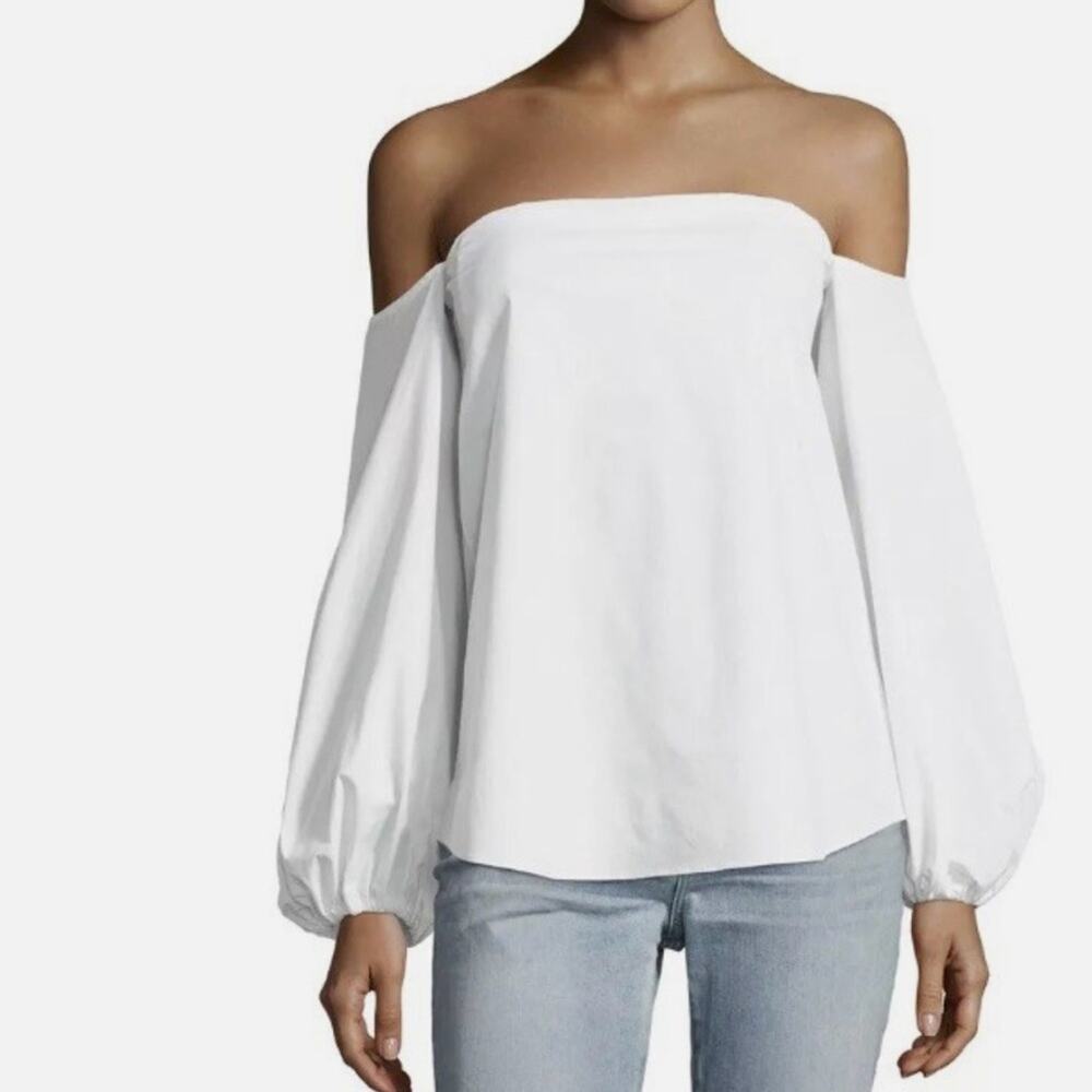 Theory Revolve Laureema Poplin Off The Shoulder Top White Built In‎ Bra Size 2